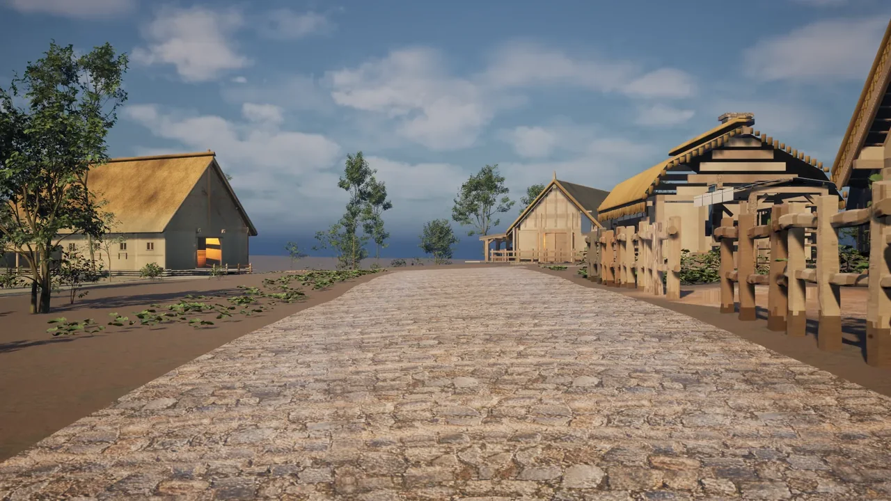 The King's Road entering the developing Asgard settlement in Unreal Engine